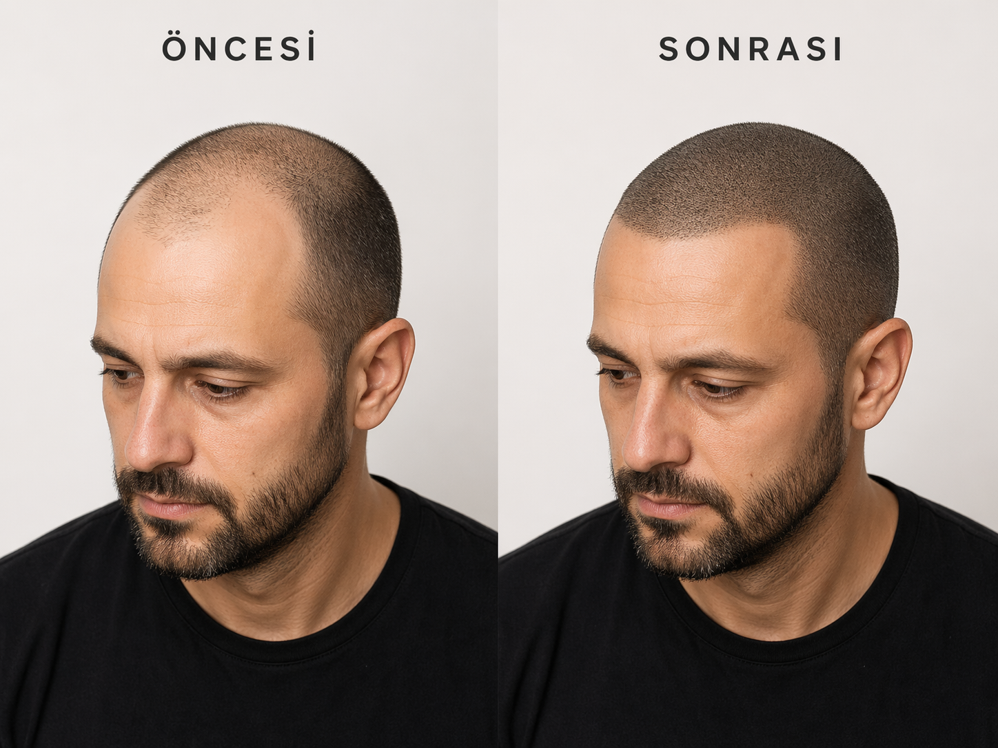 Saç simülasyonu merkezi öncesi sonrası SMP saç simülasyonu yoğunluk efekti örneği